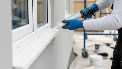 Professional caulking and sealing on home exterior by painters in Albany, NY for weather protection