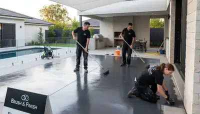 Professional concrete staining on residential patio in Albany, NY by expert painting contractors