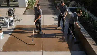 Professional concrete staining on residential patio in Albany, NY by expert house painters