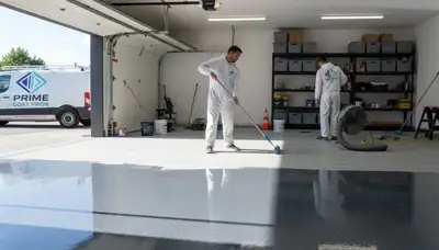 Epoxy garage floor coating installation by professional painters in Albany, NY