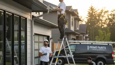 Professional gutter painting on Albany NY home exterior by local house painters