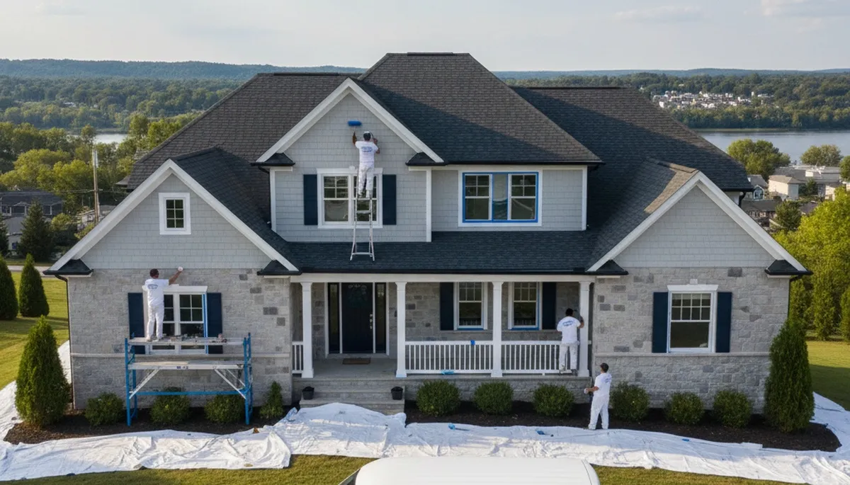 Albany NY house painting contractor painting a residential home exterior