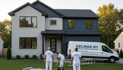 Professional house painters working on exterior home repaint in Albany, NY