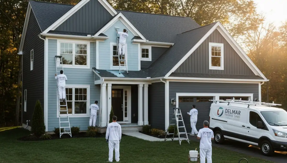 Professional house painters working on exterior home repainting in Albany NY
