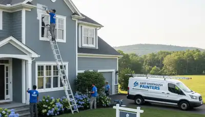 Professional house painters working on residential exterior in Albany, NY