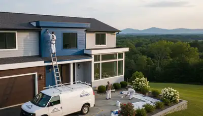 Professional house painters in Albany NY applying exterior paint to a residential home façade