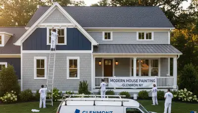 Professional house painters working on exterior home painting project in Albany NY