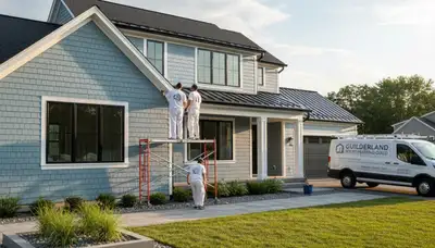 Professional house painters working on exterior home repaint in Albany, NY