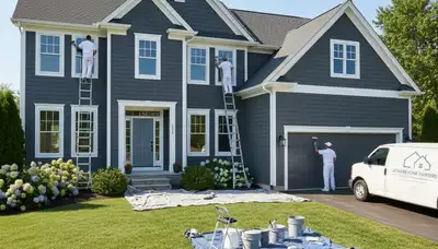 Professional house painters working on residential exterior in Albany NY