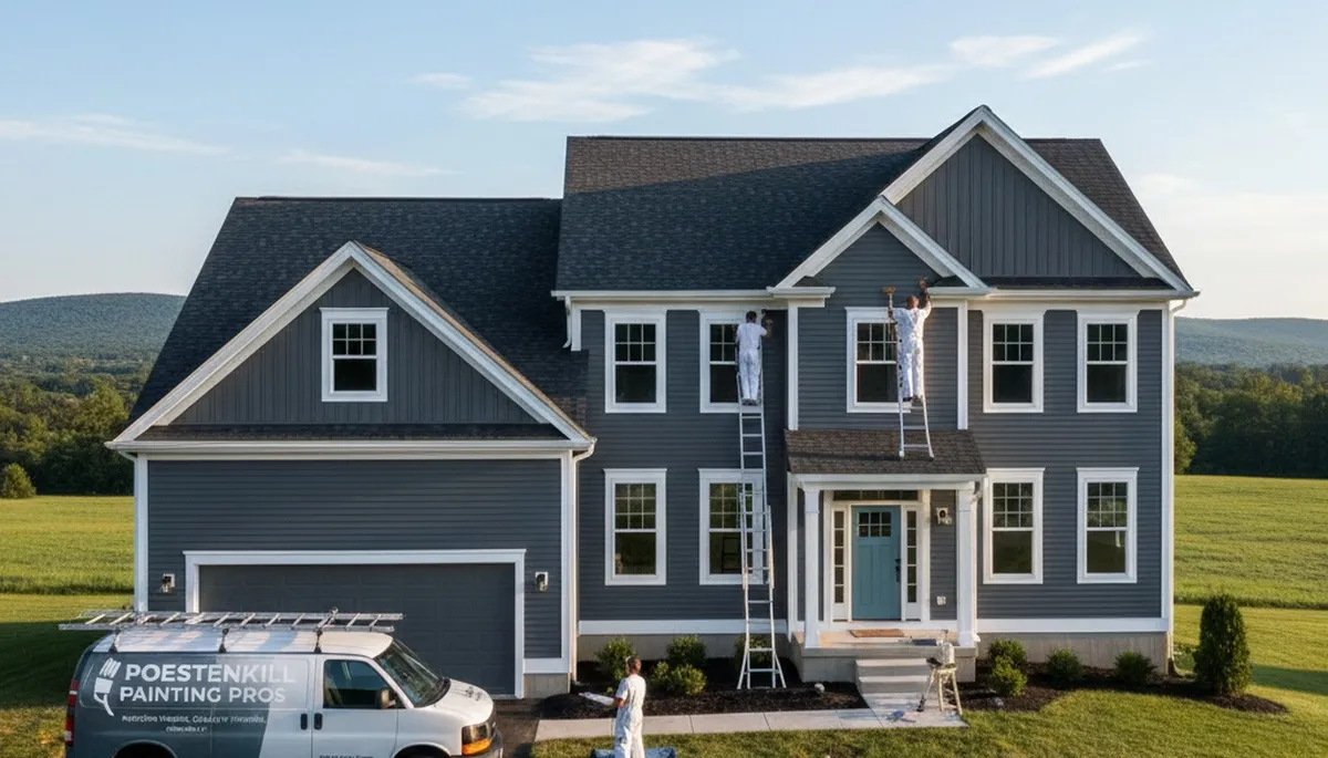 House painters in Albany, NY preparing a home exterior for professional painting