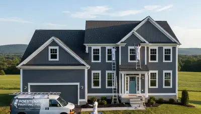 House painters in Albany, NY preparing a home exterior for professional painting
