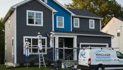 Professional house painters working on exterior home in Albany, NY