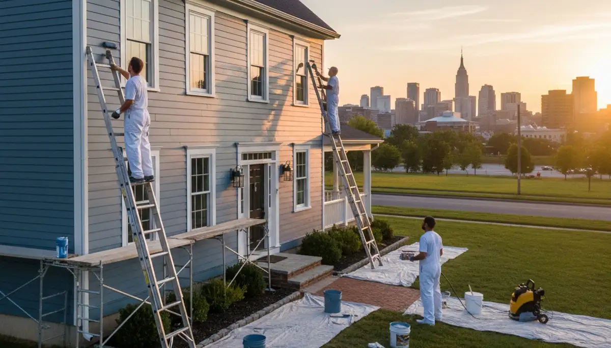 Professional house painters working on residential exterior in Albany, NY