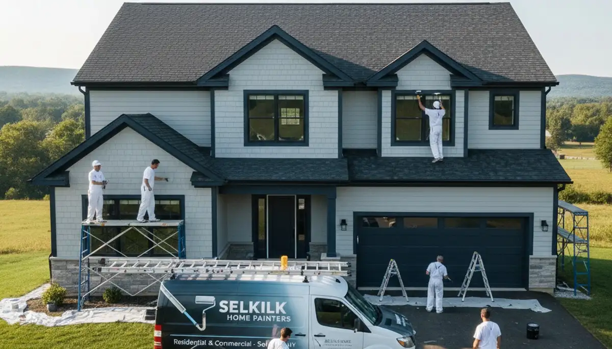 Professional house painters in Albany NY finishing exterior home painting project