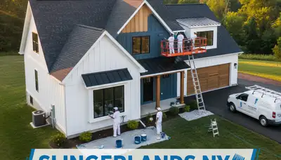 Professional exterior house painters working on a home in Albany, NY