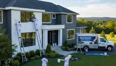 Professional house painters in Albany NY applying exterior paint to a residential home façade