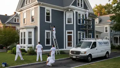 Professional house painters in Albany NY finishing exterior home painting project