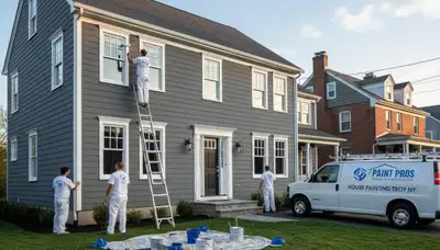 Professional house painters working on exterior home repainting in Albany, NY