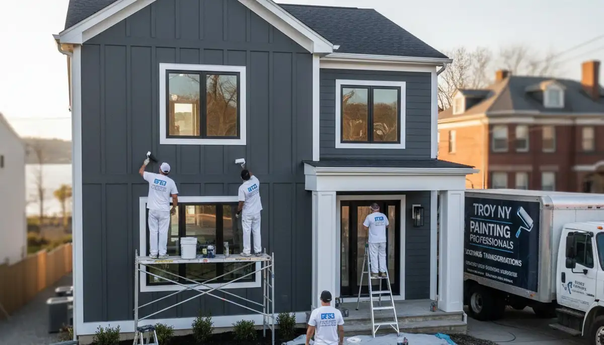 Professional house painters working on exterior home in Albany, NY