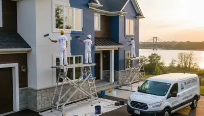 Albany, NY house painters preparing exterior siding for a professional repaint project