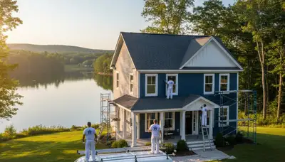 Professional house painters working on exterior home in Albany, NY