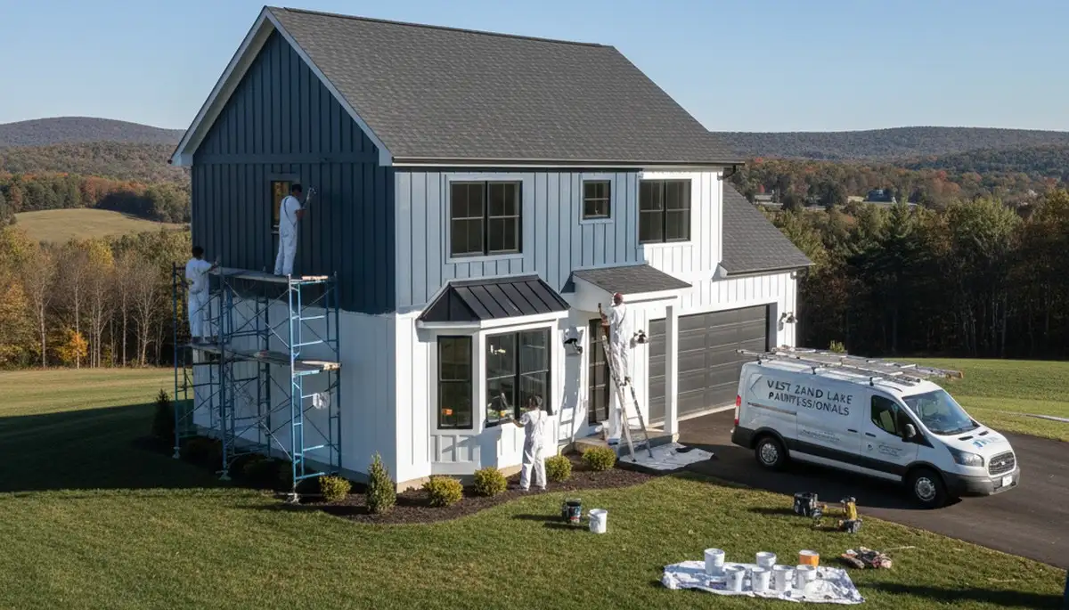 Professional house painters working on exterior home repaint in Albany, NY