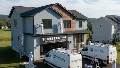 Professional house painters working on residential exterior in Albany, NY