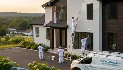 Professional house painters working on residential exterior in Albany, NY