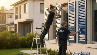 Professional shutter painting on a residential home in Albany, NY by expert house painters