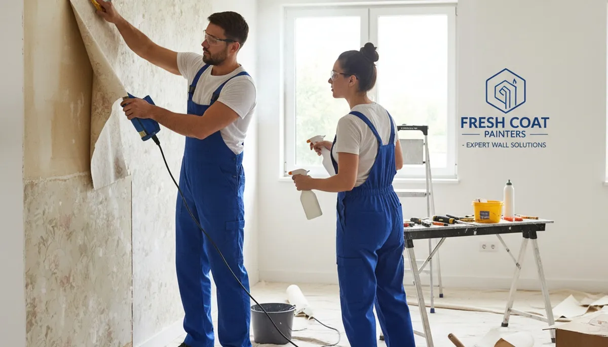 Professional wallpaper removal by house painters in Albany, NY preserving interior walls