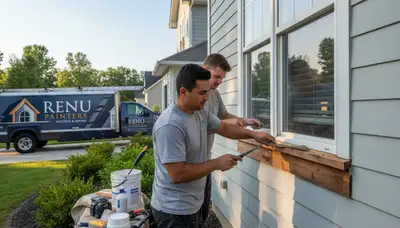 Professional wood rot repair on home exterior by house painters in Albany, NY