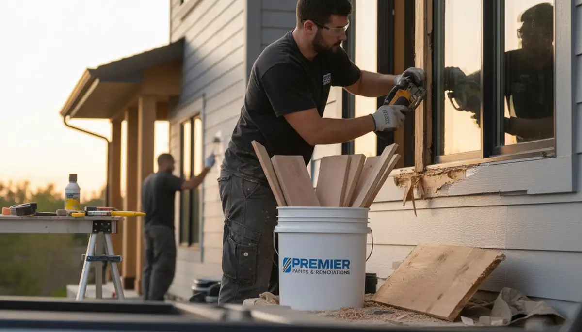 Professional wood rot repair and exterior painting on home siding in Albany, NY